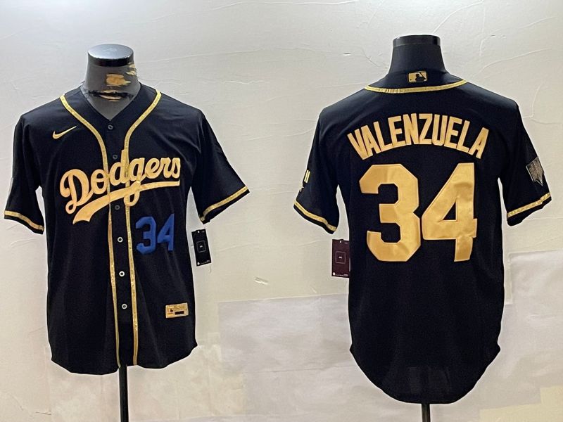 Men Los Angeles Dodgers #34 Valenzuela Black Gold Game 2024 Nike MLB Jersey style 10292